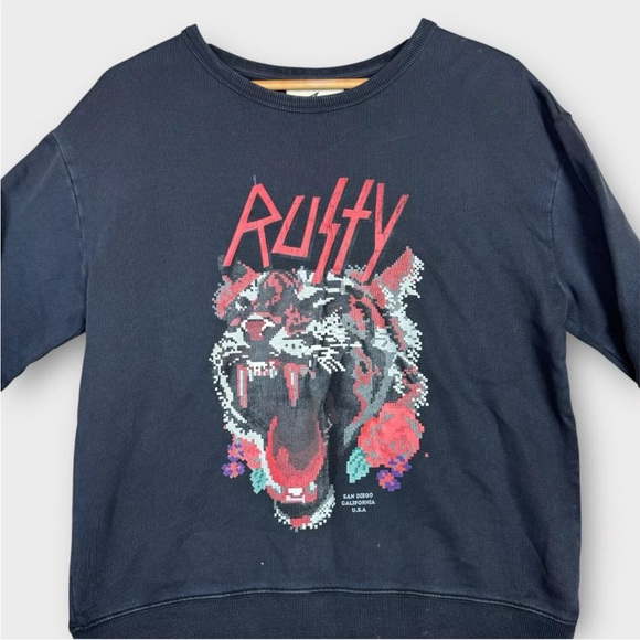 Vintage Rusty Sweatshirt Women’s M UK 10 Black Heavyweight Pixel Tiger San Diego - Picture 3 of 10